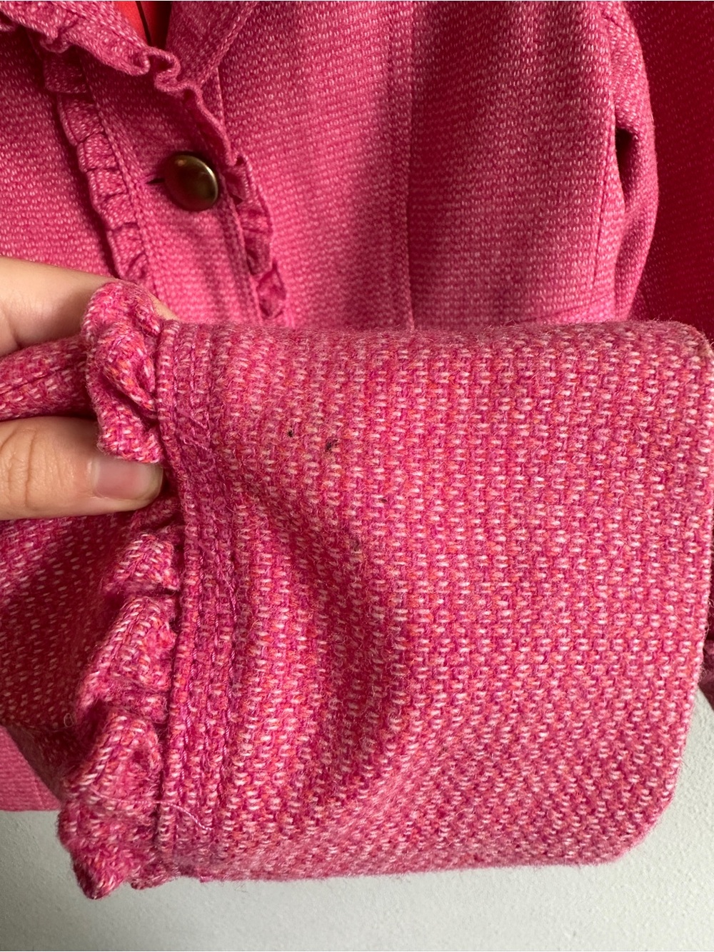 Vintage Y2K J. Crew Pink Wool Ruffle-Trim Blazer 10 - Picture 7 of 12